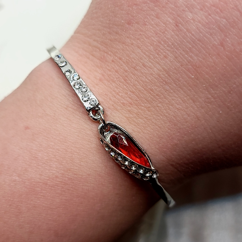 Bracelet Red Gemstone Silver Rhinestone